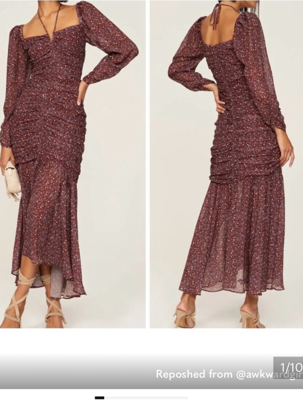 Astr Ruched Floral Midi Dress in Plum
